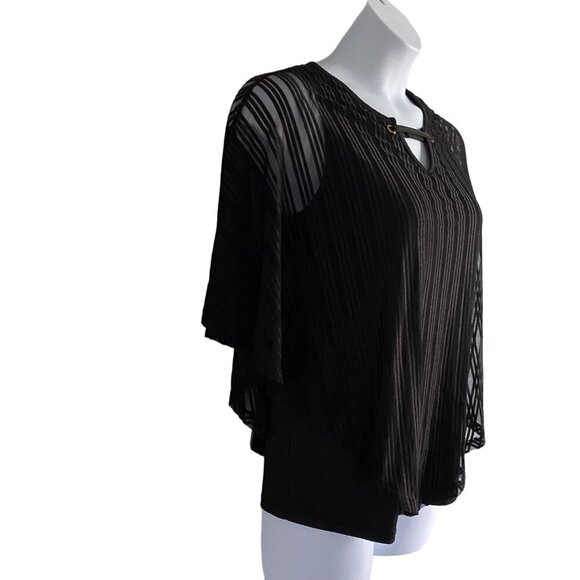 Sweet Violet Black Sheer Layered Poncho Top Women's Medium NEW NWT - Picture 3 of 10